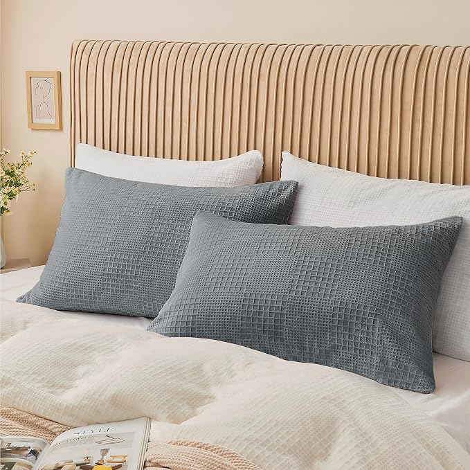 BEDELITE Flannel Pillow Cases Queen Size Set of 2, Decorative Waffle Weave - Image 4