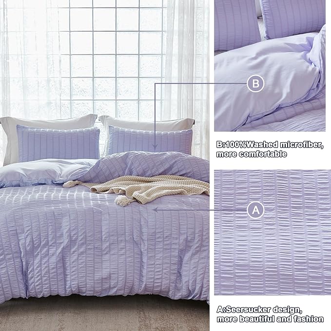 AveLom Lavender Purple Seersucker Duvet Cover Set Full, 3 Pieces, Ultra Soft - Image 5