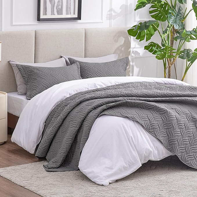 Love's cabin Twin Quilt Bedding Set Grey Bedspreads - Image 2