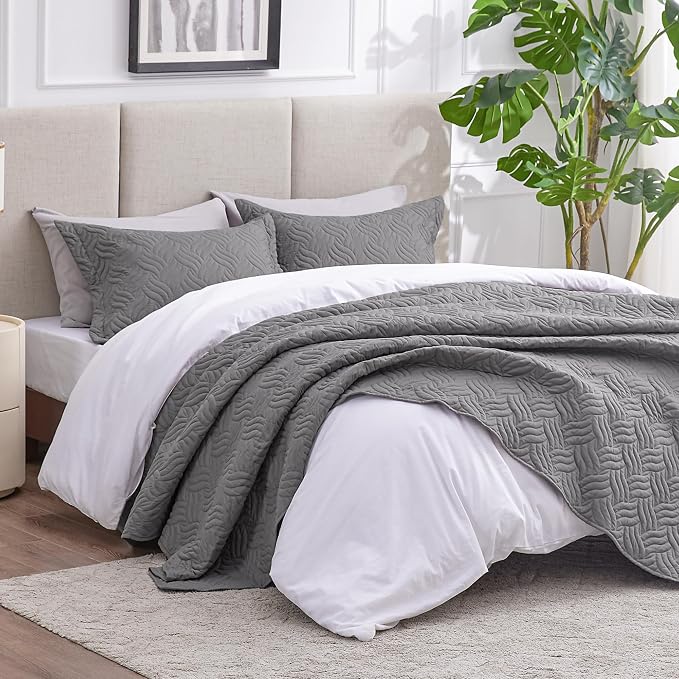 Love's cabin King Size Quilt Bedding Set Grey Bedspreads - Image 2
