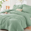 HYMOKEGE Sage Green King Size Comforter Set Seersucker 7 Pieces, All Season by HYMOKEGE