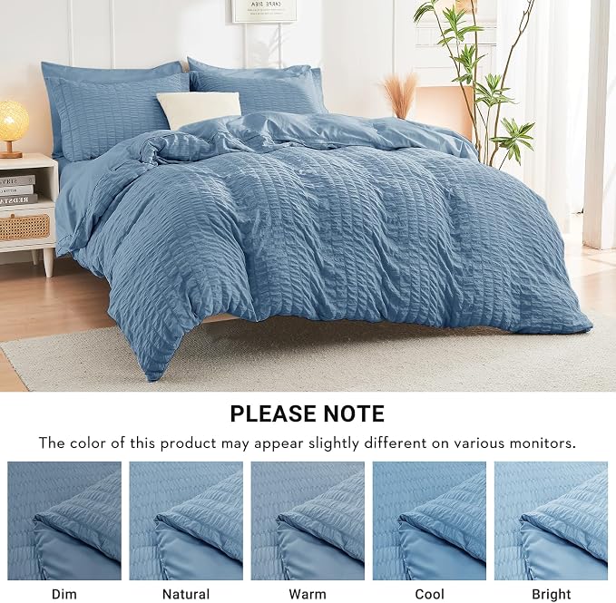 HYMOKEGE Mineral Blue Queen Comforter Set Seersucker 7 Pieces, All Season - Image 6