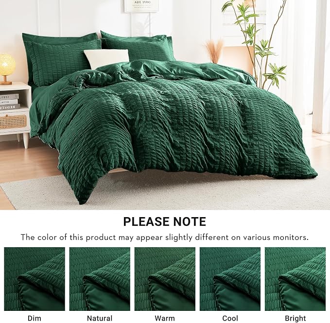 HYMOKEGE Emerald Green California King Comforter Set Seersucker 7 Pieces - Image 5