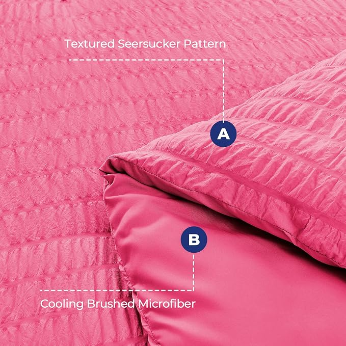 HYMOKEGE Hot Pink Twin XL Comforter Set Seersucker 5 Pieces, All Season Luxury - Image 4