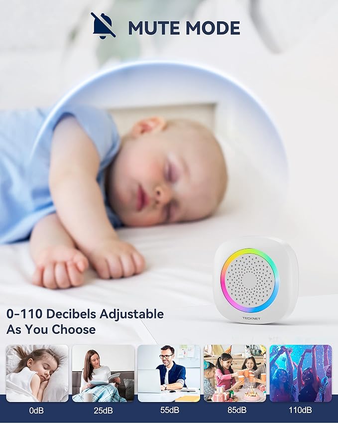 TECKNET Wireless Doorbell with 3 Portable Doorbells with RGB Light, Battery - Image 7