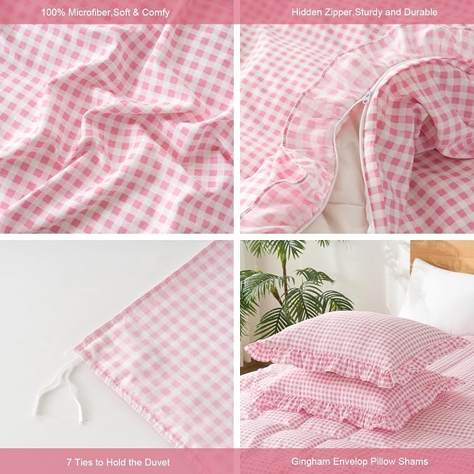 Gingham Duvet Cover Twin Size, 2 Pieces Soft Breathable Microfiber Plaid - Image 2