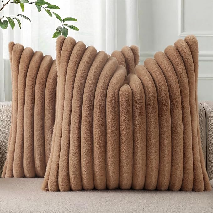 Pallene Faux Fur Plush Throw Pillow Covers 20x20 Set of 2, Luxury Soft Fluffy by PALLENE