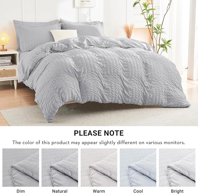 HYMOKEGE Light Grey California King Comforter Set Seersucker 7 Pieces, All - Image 6