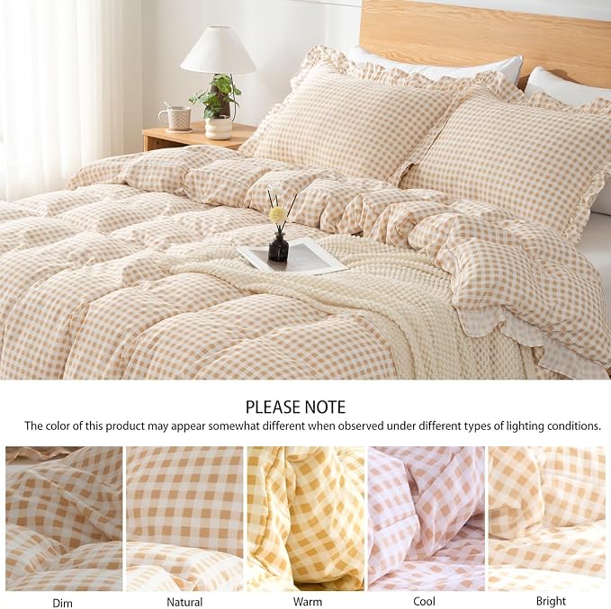 Gingham Duvet Cover King Size, 3 Pieces Soft Breathable Microfiber Plaid - Image 4