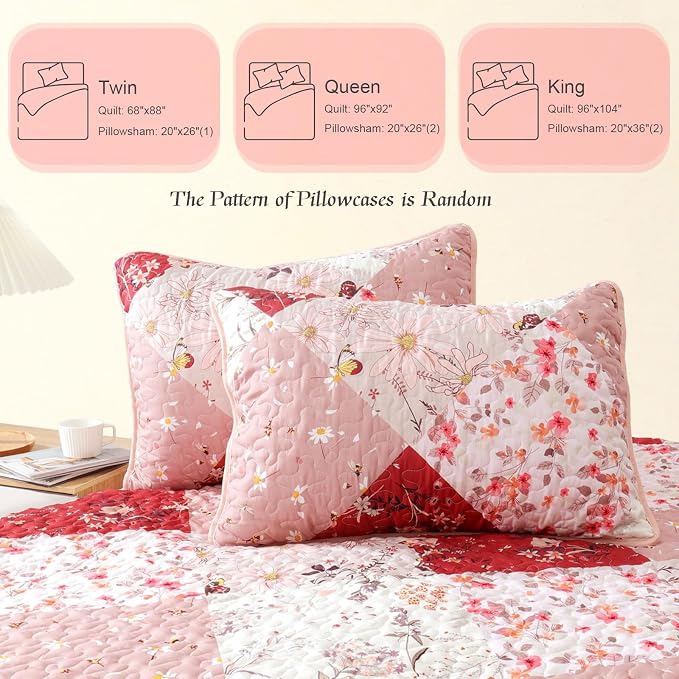 Whale Flotilla Patchwork Quilt Twin Size, Extra Soft Boho Floral Bedspreads - Image 6