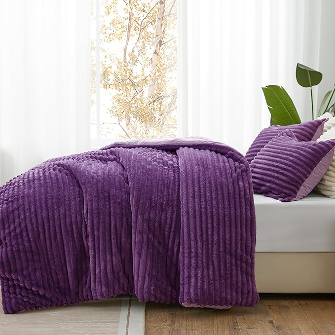BEDELITE Fleece King Comforter Set -Super Soft & Warm Fluffy Purple Bedding - Image 2