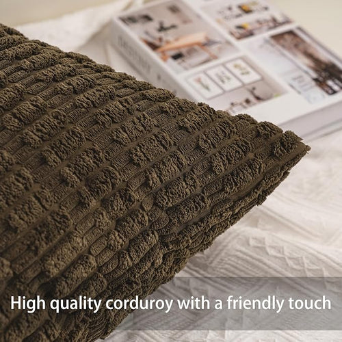 Aegero Pack of 2 Corduroy Decorative Throw Pillow Covers 18x18 InchSoft Boho - Image 2
