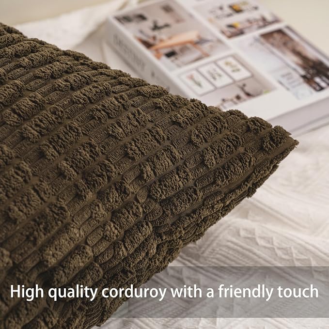 Aegero Pack of 2 Corduroy Decorative Throw Pillow Covers 24x24 InchSoft Striped - Image 2
