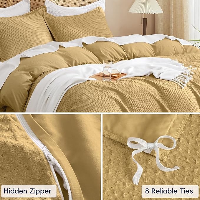 PHF Waffle Weave Duvet Cover Set King Size, No Snagging Ultra Soft Luxury - Image 5