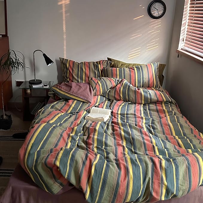mixinni Vintage Striped Duvet Cover Set Queen Size - Image 3