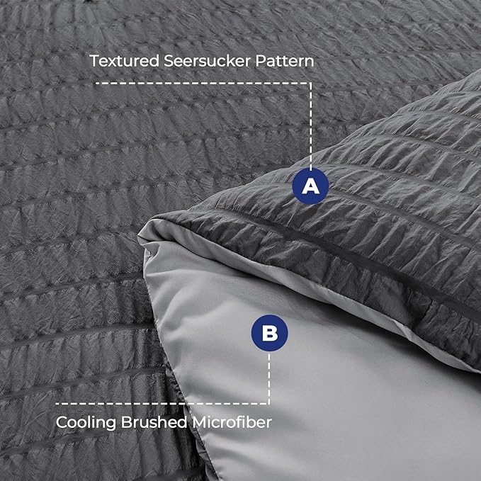 HYMOKEGE Dark Grey/Light Grey Duvet Cover Full Size, Ultra Soft 3-Piece - Image 3