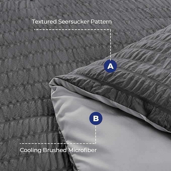 HYMOKEGE Dark Grey/Light Grey Twin XL Comforter Set Seersucker 5 Pieces - Image 4