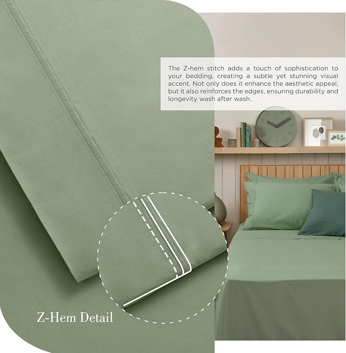 Linen Home 100% Cotton Percale Sheets Twin Size, Oil Green, Deep Pocket - Image 3