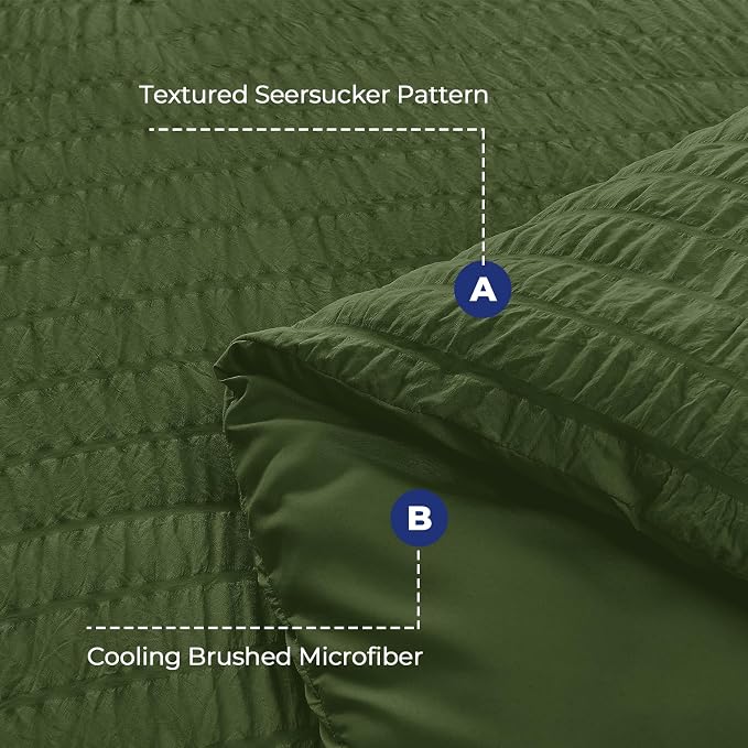 HYMOKEGE Olive Green Duvet Cover Full Size, Ultra Soft 3-Piece Seersucker Duvet - Image 3