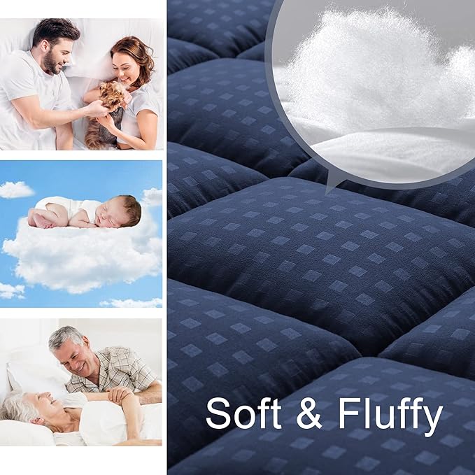 HYLEORY King Mattress Pad Quilted Fitted Mattress Protector Cooling Pillow Top - Image 3