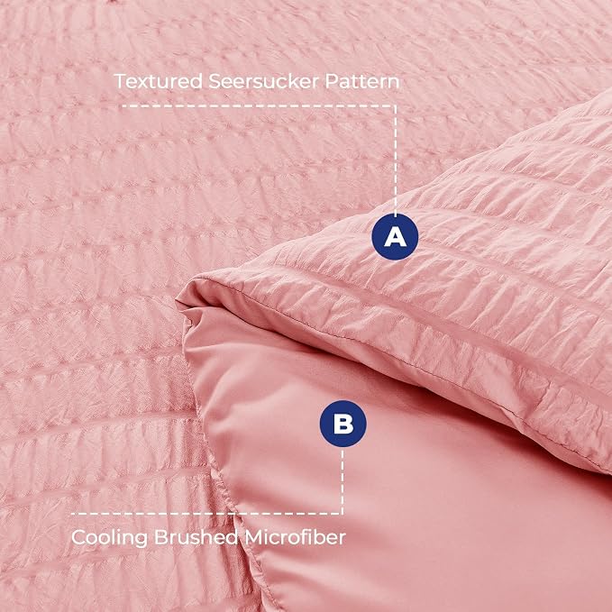 HYMOKEGE Rose Pink King Size Comforter Set Seersucker 7 Pieces, All Season - Image 4