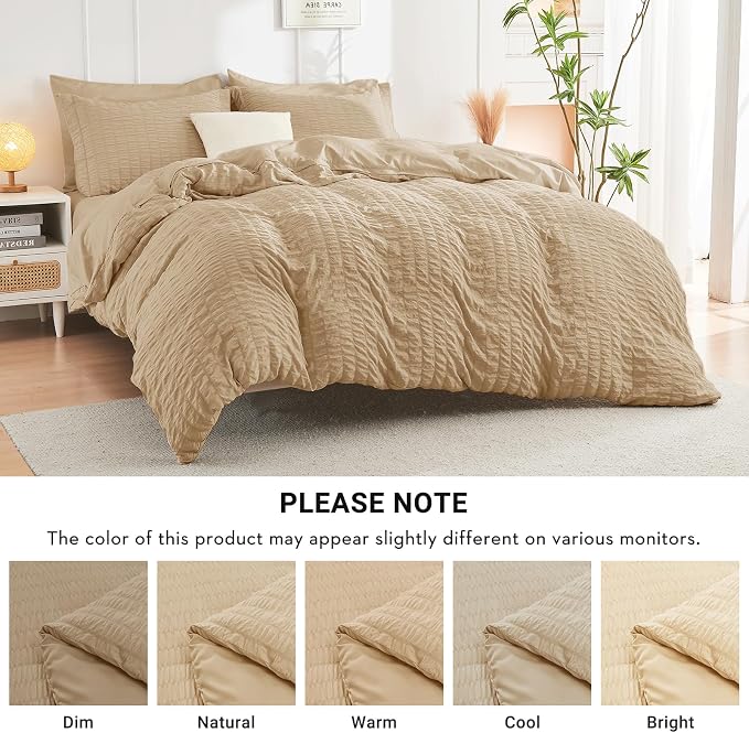 HYMOKEGE Khaki Twin XL Comforter Set Seersucker 5 Pieces, All Season Luxury Bed - Image 6