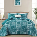 Cottolester Teal Patchwork Quilt Set Queen Size, 3 Pieces Boho Paisley Quilt Set by Cottolester