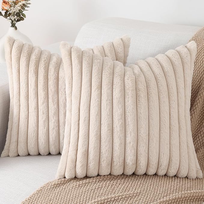 Pallene Faux Fur Plush Throw Pillow Covers 22x22 Set of 2, Luxury Soft Fluffy by PALLENE