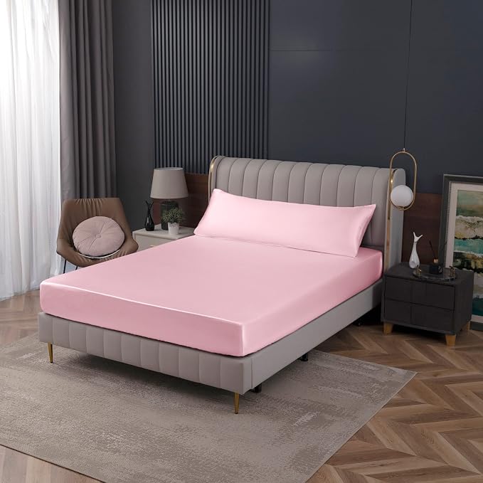 Homiest Blush Pink Satin Fitted Sheet King Size, Deep Pocket, Luxury & Ultra - Image 7