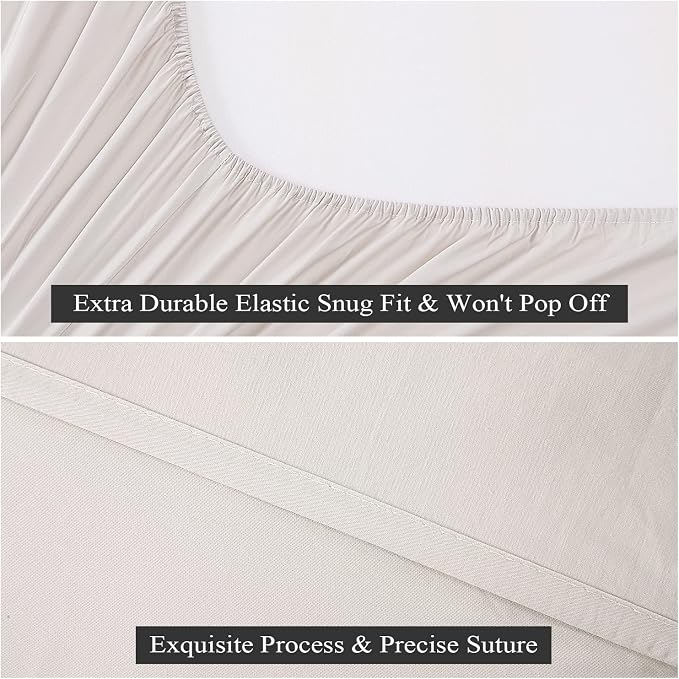 Full Size Fitted Sheet Only Light Beige, 100% Egyptian Cotton 600 Thread Count - Image 5