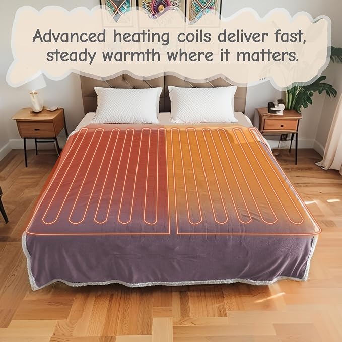 Electric Heated Blanket Queen Size 84"x90", Soft Flannel - Image 2