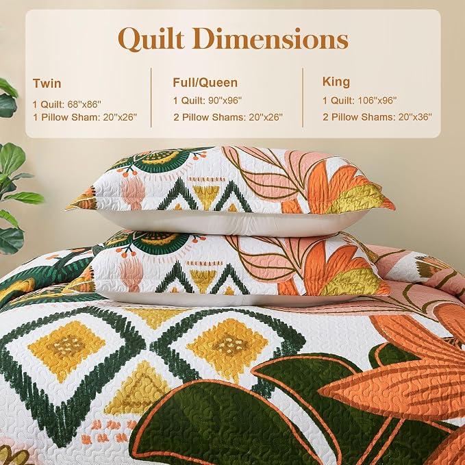 Tyrot 3 Piece Boho Floral King Size Quilt Sets Farmhouse Botanical Reversible - Image 6