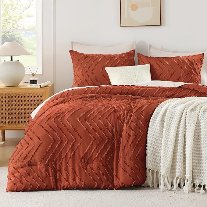Andency Burnt Orange Full Comforter Sets, Boho Terracotta Soft Warm Bedding by Andency