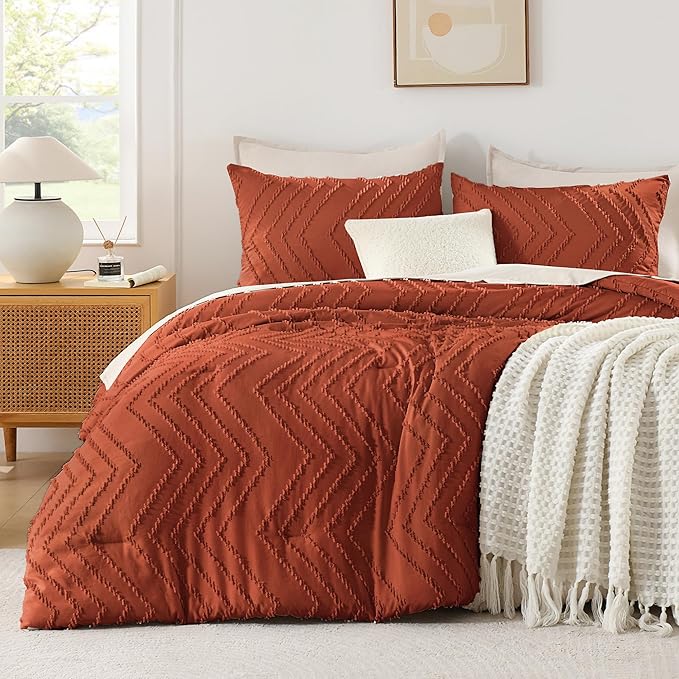 Andency Burnt Orange Oversized Queen Comforter Set, Boho Soft Warm Bedding by Andency