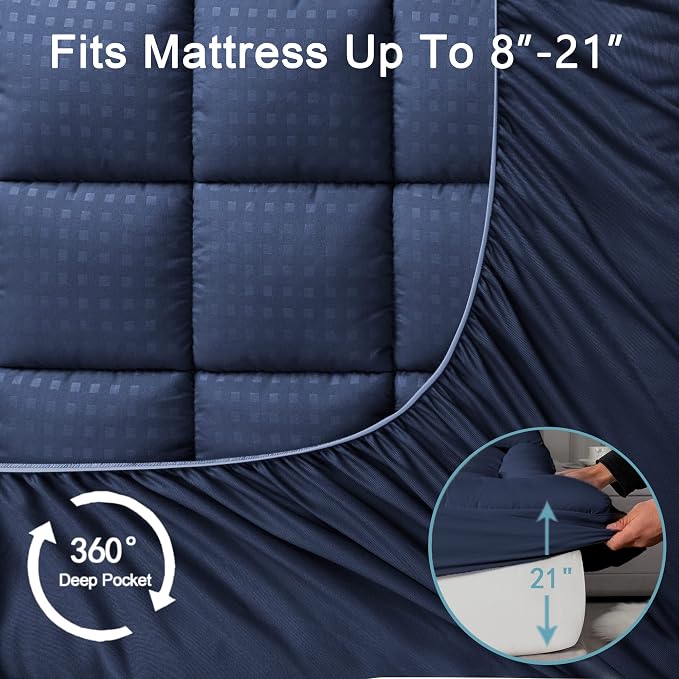 HYLEORY Twin Mattress Pad Quilted Fitted Mattress Protector Cooling Pillow Top - Image 5