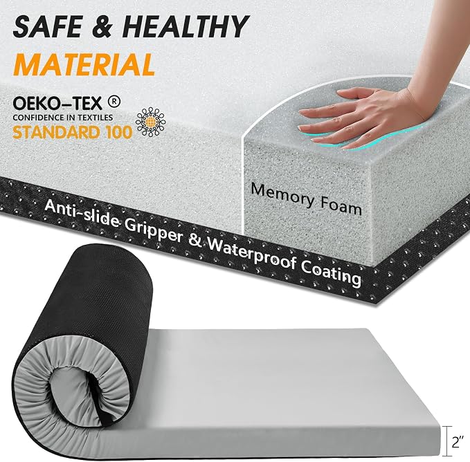 CYMULA Camping Cot Mattress 2in Memory Foam Sleeping Pad, Soft Warm Non-Slip - Image 7