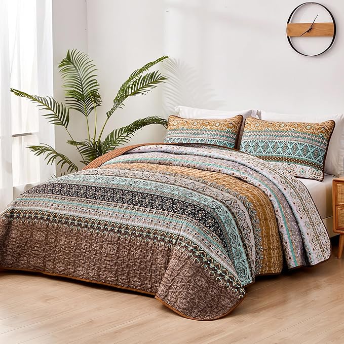 WONGS BEDDING Boho Fall Quilt Set Full, Ultra Soft Lightweight Bedspread - Image 2