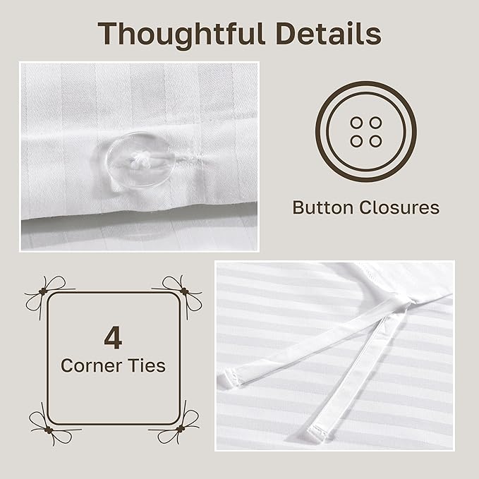 California Design Den Stripe Duvet Cover Queen Size, 400 Thread Count Sateen - Image 6