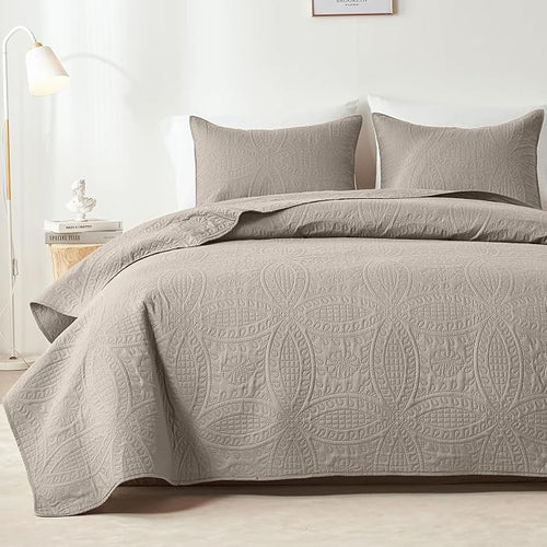 akkialla Taupe Full/Queen Quilt Set, Ultrasonic Lightweight Bedspread Coverlet by akkialla