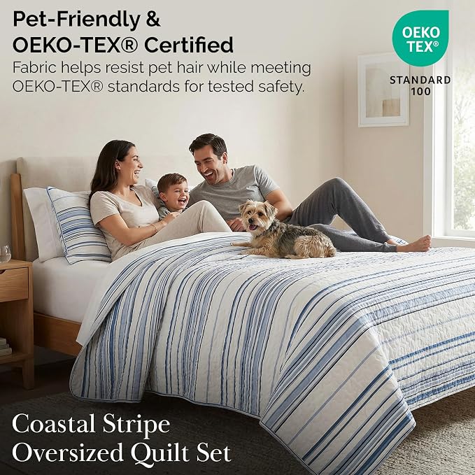 Southshore Fine Living, Inc. Oversized King Quilt Set, All Season Striped Blue - Image 5