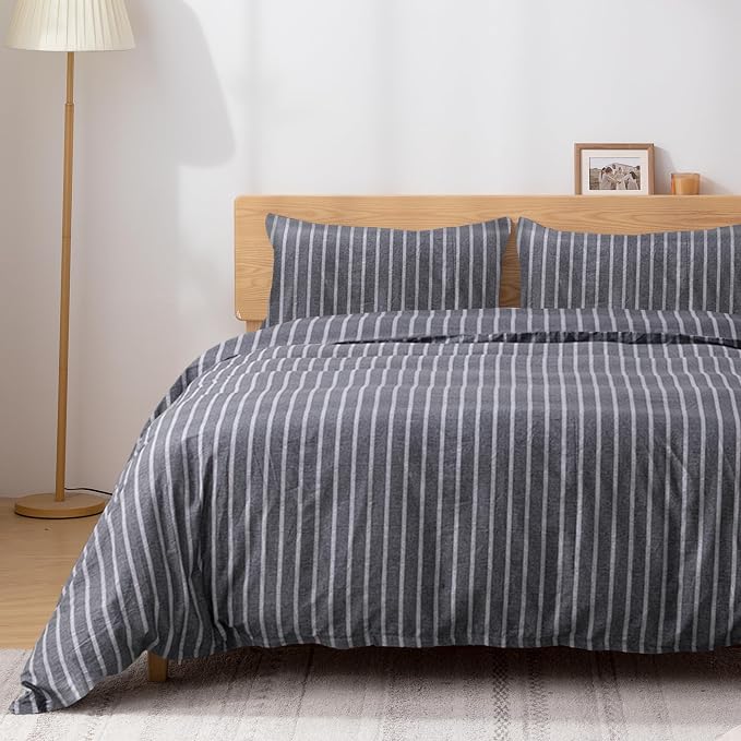 TOCOMOA Striped Duvet Cover Set 100% Natural Cotton Soft Comfy Breathable 3 by TOCOMOA