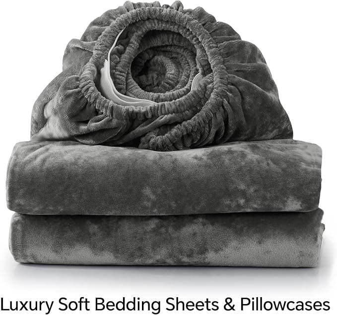 BEDELITE Velvet Fitted Sheet and Pillowcase Set, Luxury Soft Fuzzy Bottom Sheet - Image 8