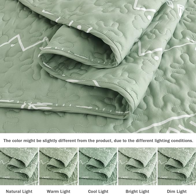 Andency Sage Green Quilts Queen Size, 3 Pieces Queen Quilt Bedding Set Boho - Image 5