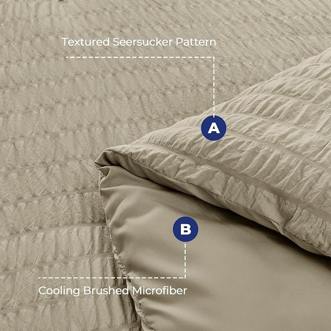 HYMOKEGE Linen Queen Comforter Set Seersucker 7 Pieces, All Season Luxury Bed - Image 4