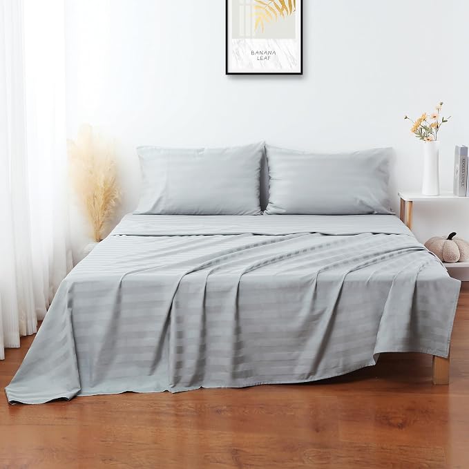 Flat Sheet Only King Size, 400 TC 100% Egyptian Cotton Flat Sheet Striped - Image 3