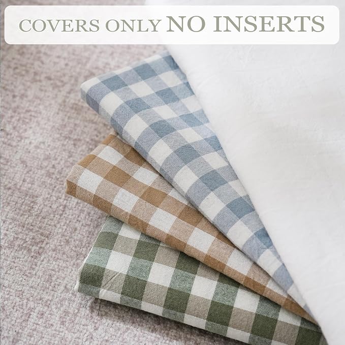 Taupe/White Plaid Euro Pillow Shams Ruffle Pillowcases Set of 2, Shabby - Image 7