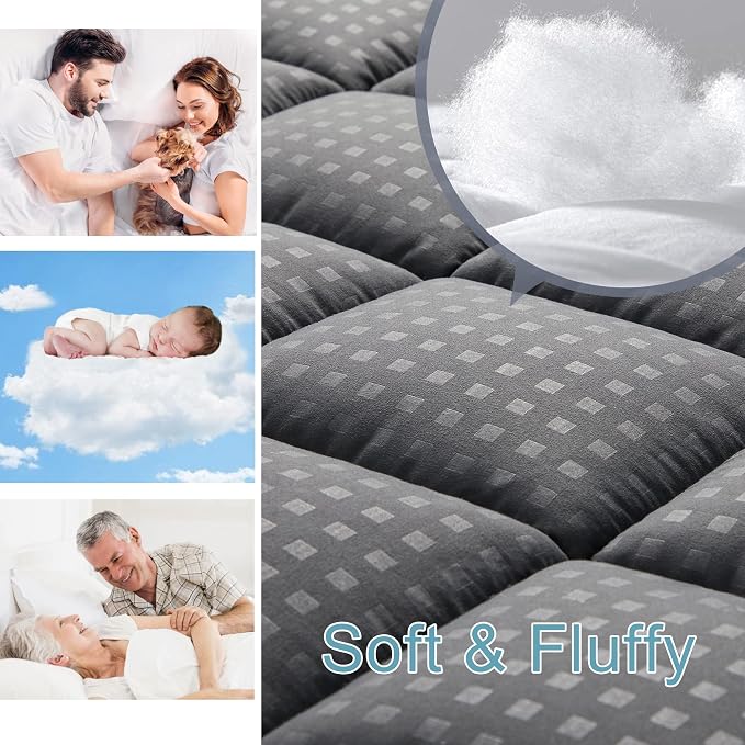 HYLEORY California King Mattress Pad Quilted Fitted Mattress Protector Cooling - Image 3