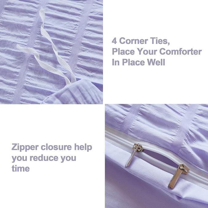AveLom Lavender Purple Seersucker Duvet Cover Set Full, 3 Pieces, Ultra Soft - Image 4