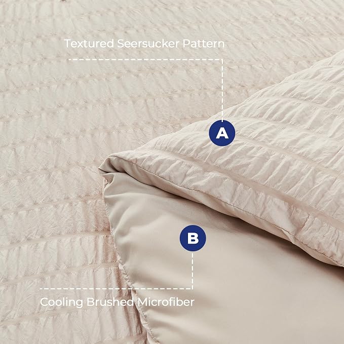 HYMOKEGE Beige Full Size Comforter Sets Seersucker 7 Pieces, All Season Luxury - Image 5