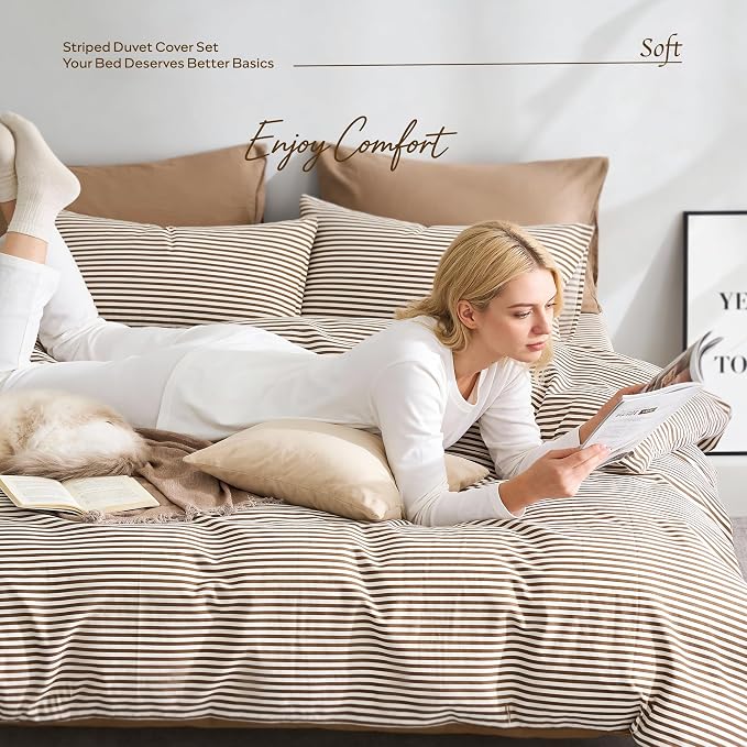 JELLYMONI 100% Natural Cotton 3pcs Striped Duvet Cover Sets, - Image 6